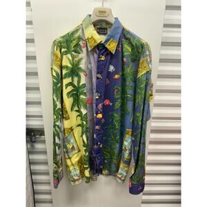 Versace Jeans Couture XXL Vintage 90s Baroque Nautical Palm Fish Print Shirt